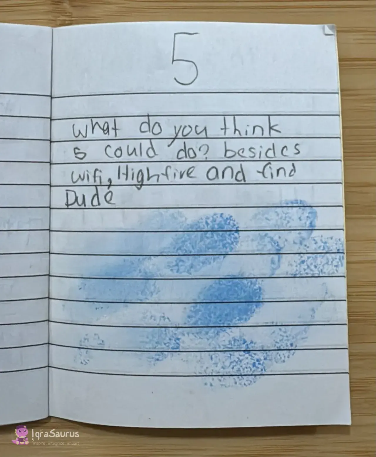 A question to the reader above a large cluster of blue fingerprints.