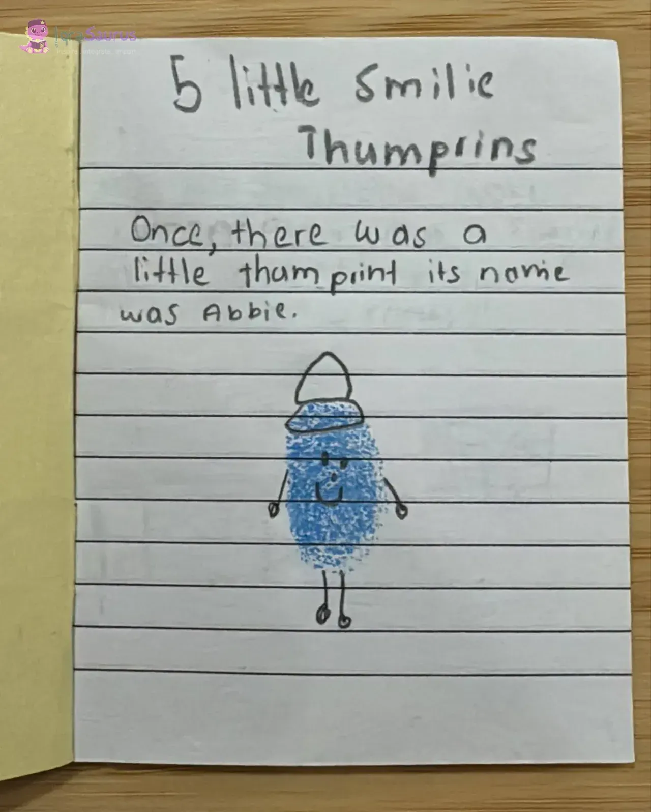 A smiling blue thumbprint character in a hat.