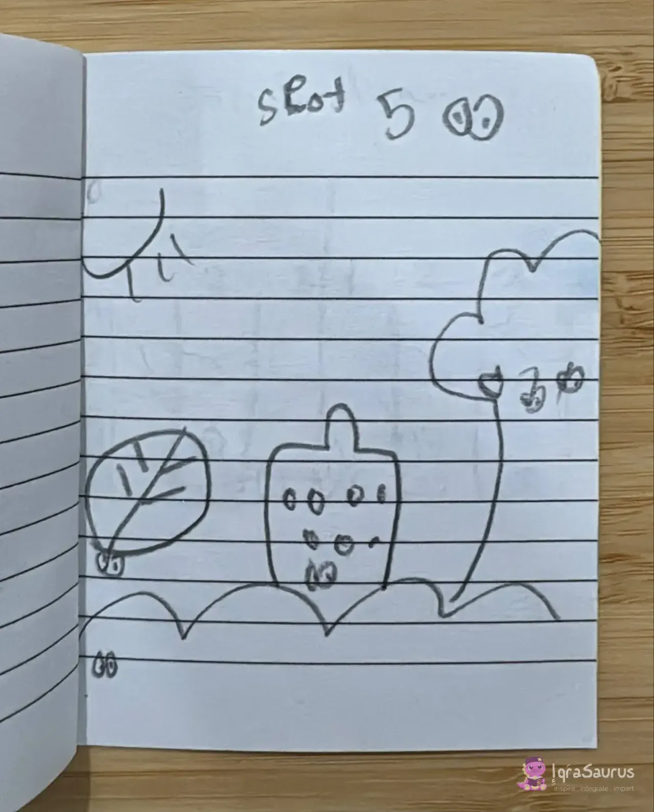 A puzzle picture with pairs of eyes hidden in a tree, a leaf, a house and the ground.
