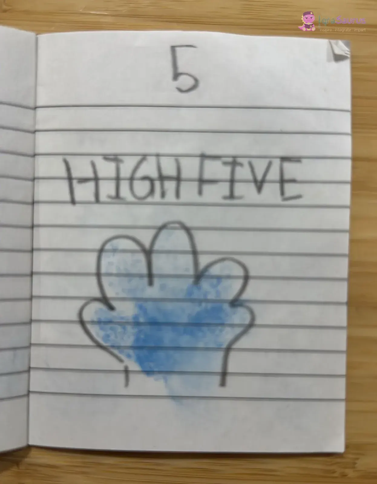 An outlined hand filled in with a blue fingerprint smudge.